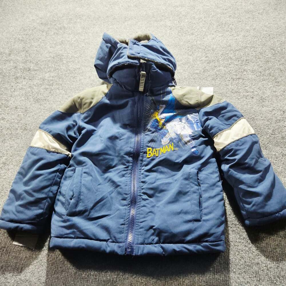 Batman Puffer Jacket Size 4T Blue Reversible Hooded Winter Coat